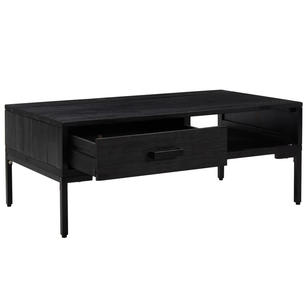 Tavolino Nero 90x50x35 cm Legno Massello di Pino Riciclato cod mxl 16075