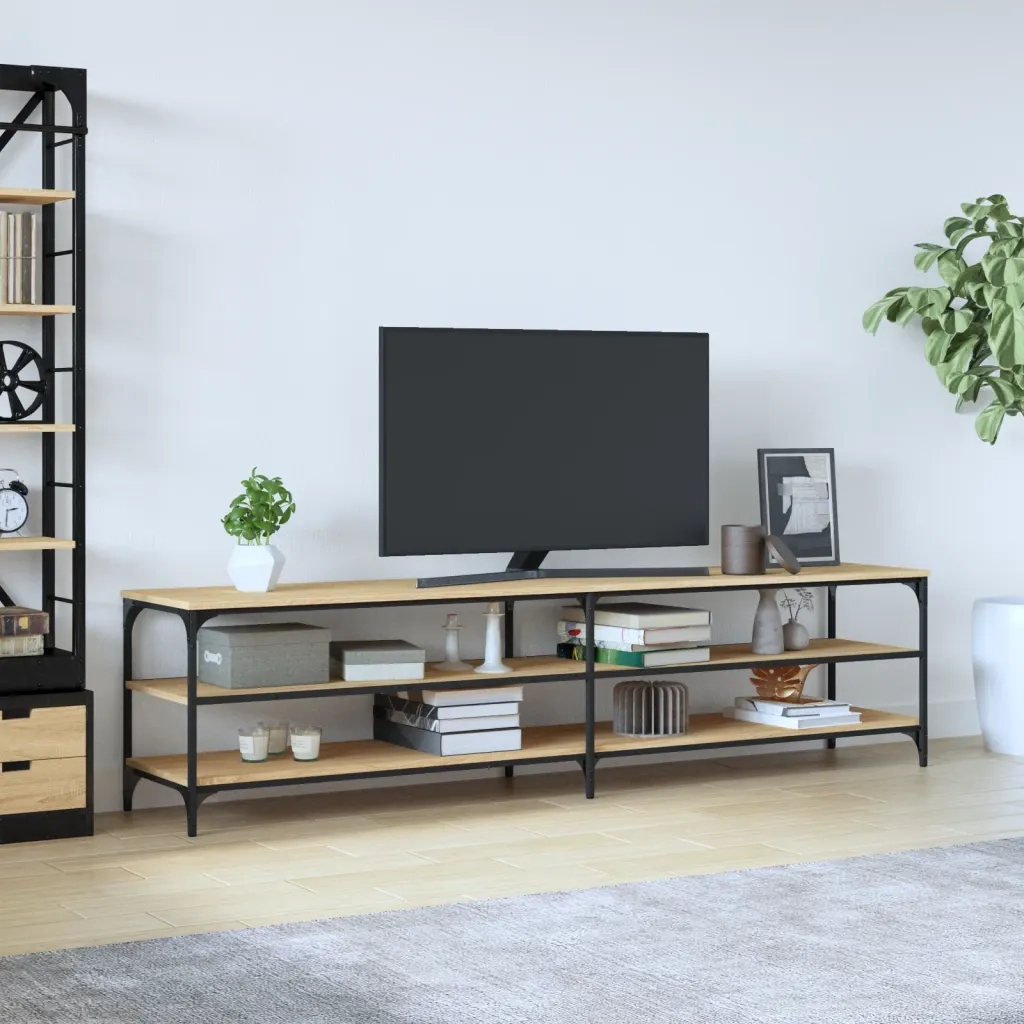 Mobile TV Rovere Sonoma 200x30x50cm Legno Multistrato e Metallo 826760