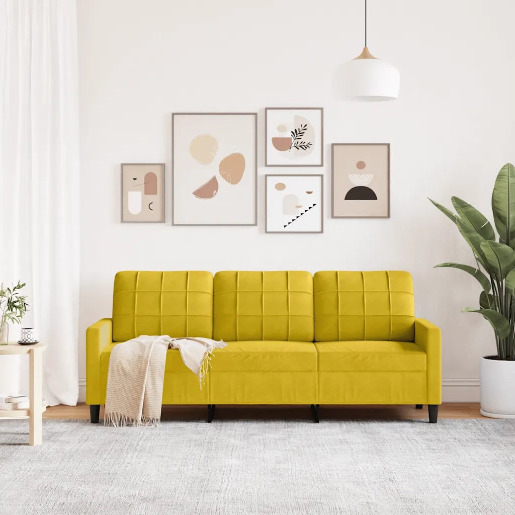 vidaXL Divano a 3 Posti Giallo 180 cm in Velluto
