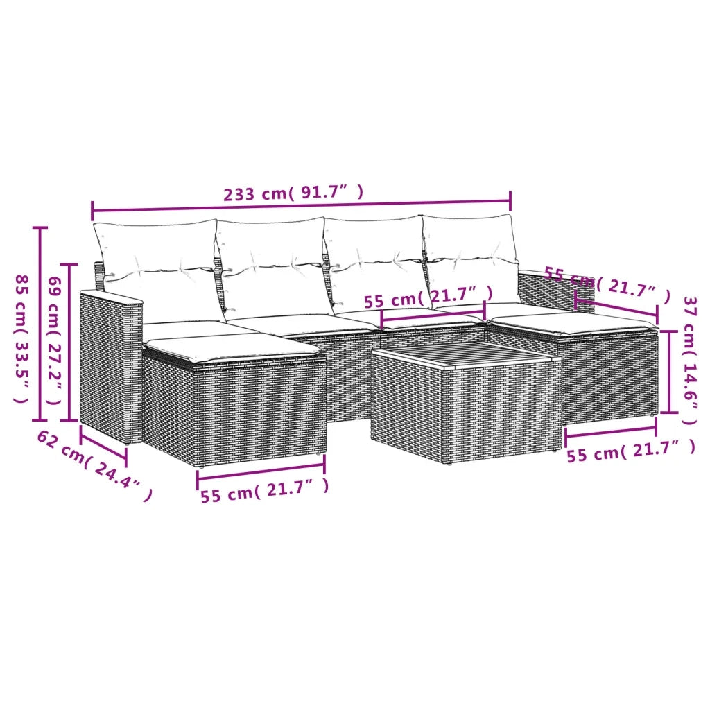 Set Divani da Giardino con Cuscini 7pz Nero Polyrattan 3226223