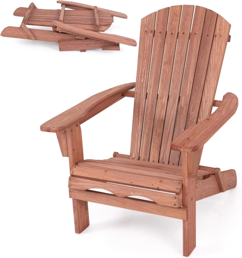 Sedia Adirondack Pieghevole, Sedia da Giardino in Legno di Abete con Schienale e Braccioli, Ergonomica, Poltrona da Esterno per Patio, Terrazza, Balcone, Veranda, Portata 180kg (Grigio*2)