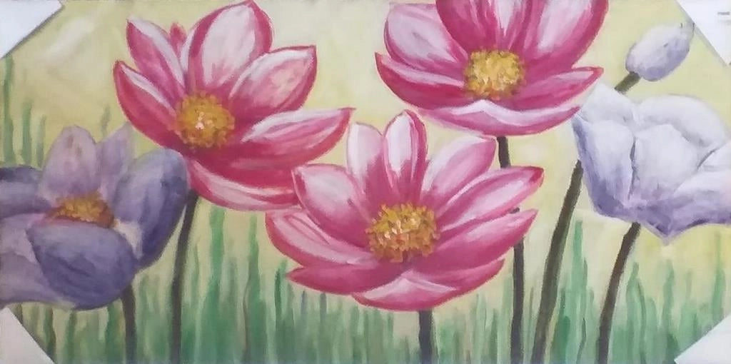 Quadro da Parete Dipinto Grande Fiori di Campo 70 x 140 cm