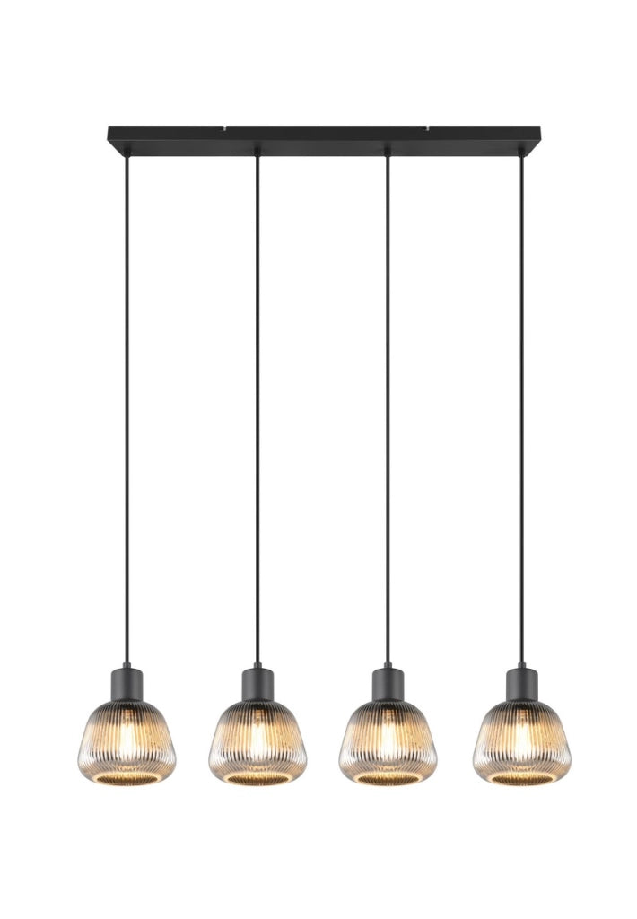 Lampada a sospensione retro nera 4xE27 vetro Trio Tarifa
