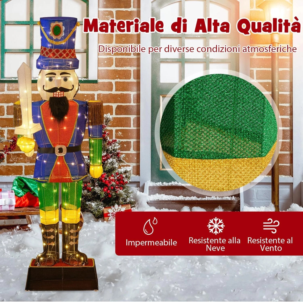 Soldato di Natale Illuminato 184 cm, Soldatino Schiaccianoci Illuminato con 110 Luci LED, Fascette e Base, Decorazioni Natalizie per Interno ed Esterno (1 Pezzi)