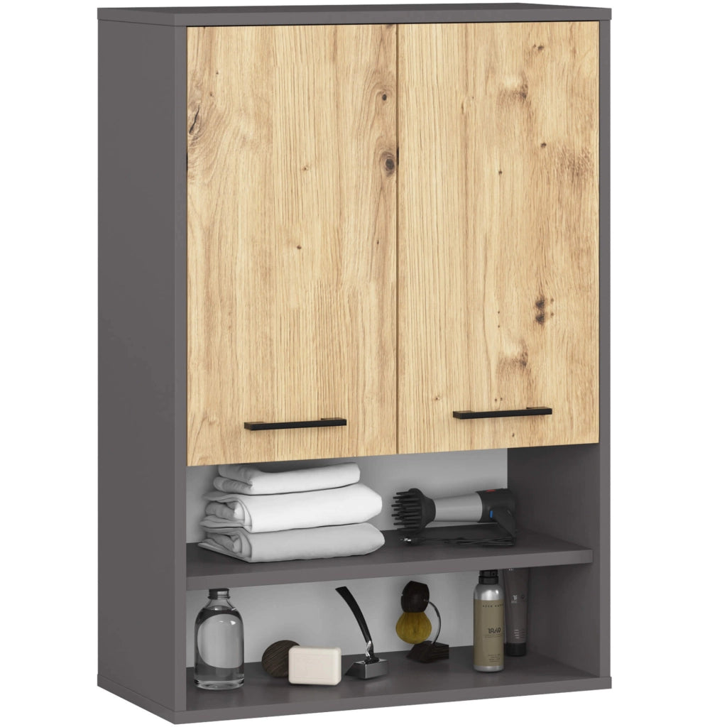 Mobile bagno sospeso AKORD FIN H934 W64 Grigia Grafite, Quercia Artisan 2 ante 64x94x30 cm