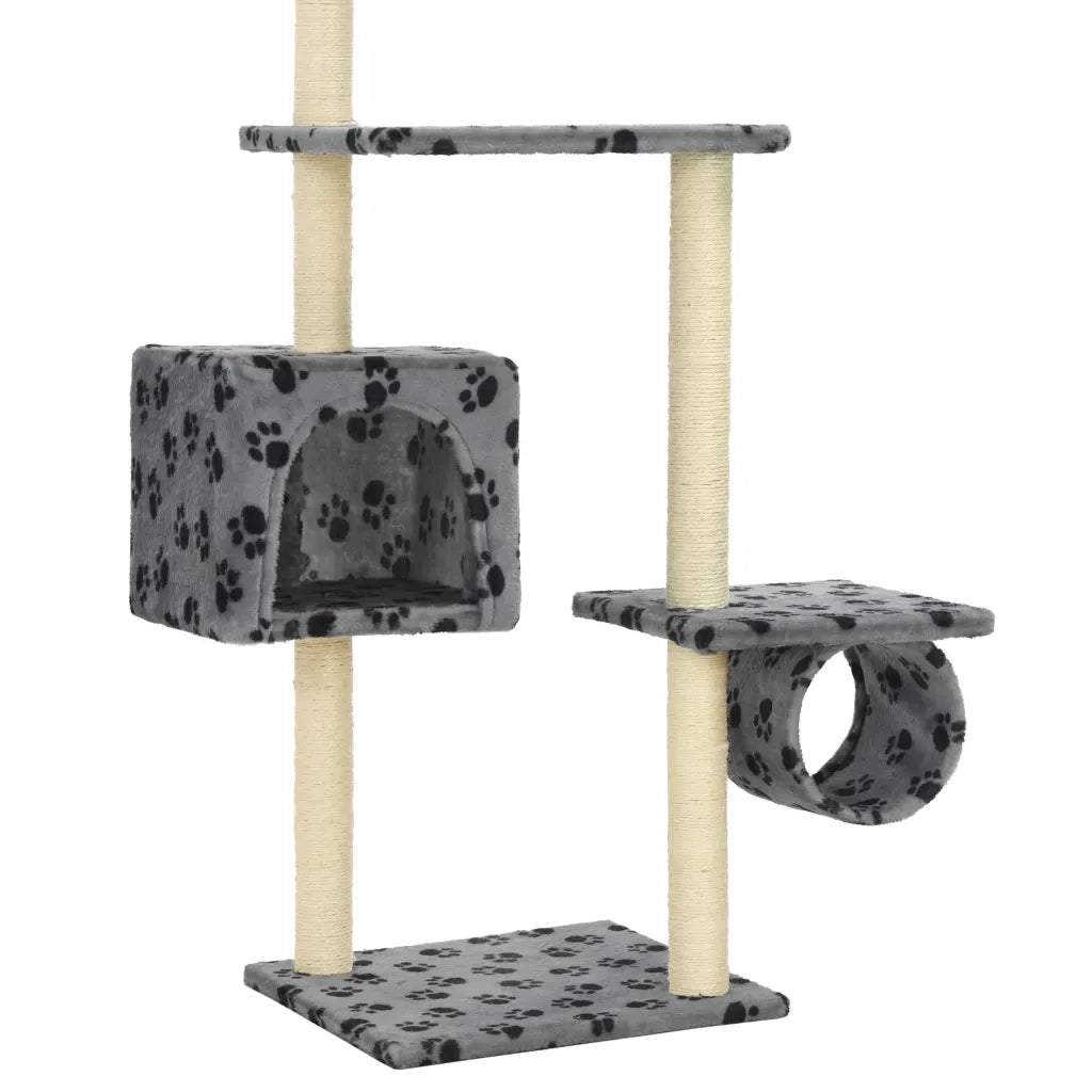 Albero per Gatti e Tiragraffi Sisal 260cm Zampe Stampate Grigio  cod mxl 6199