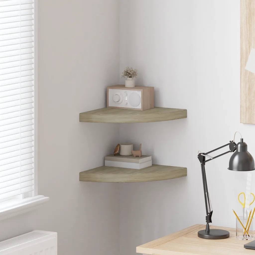 Scaffali Angolari a Parete 2 pz Rovere 35x35x3,8 cm in MDF 323926