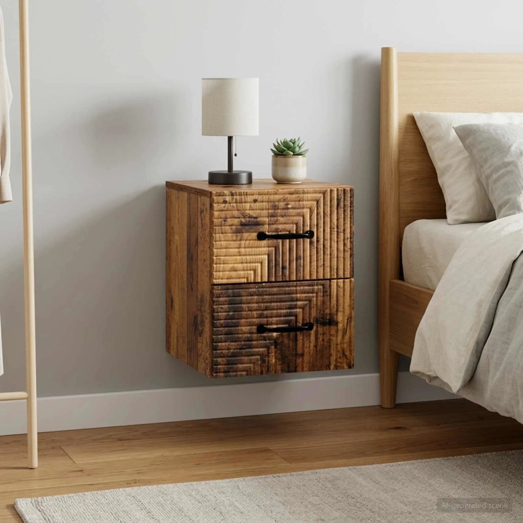 Mobiletto da notte a muro 2 pcs Legno antico 34,5 x 33 x 40 cm 898652