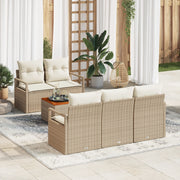 Set Divano da Giardino  6 Pezzi con Cuscini Beige Rattan Sintetico Acacia