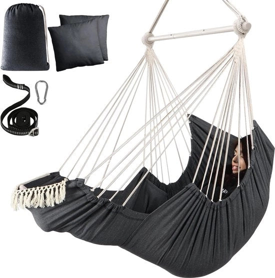 Sedia a sospensione Cocoon con 2 cuscini - Tessuto in cotone sostenibile a sospensione - Sedia comoda per gambe e piedi con tasca laterale a sospensione Cocoon