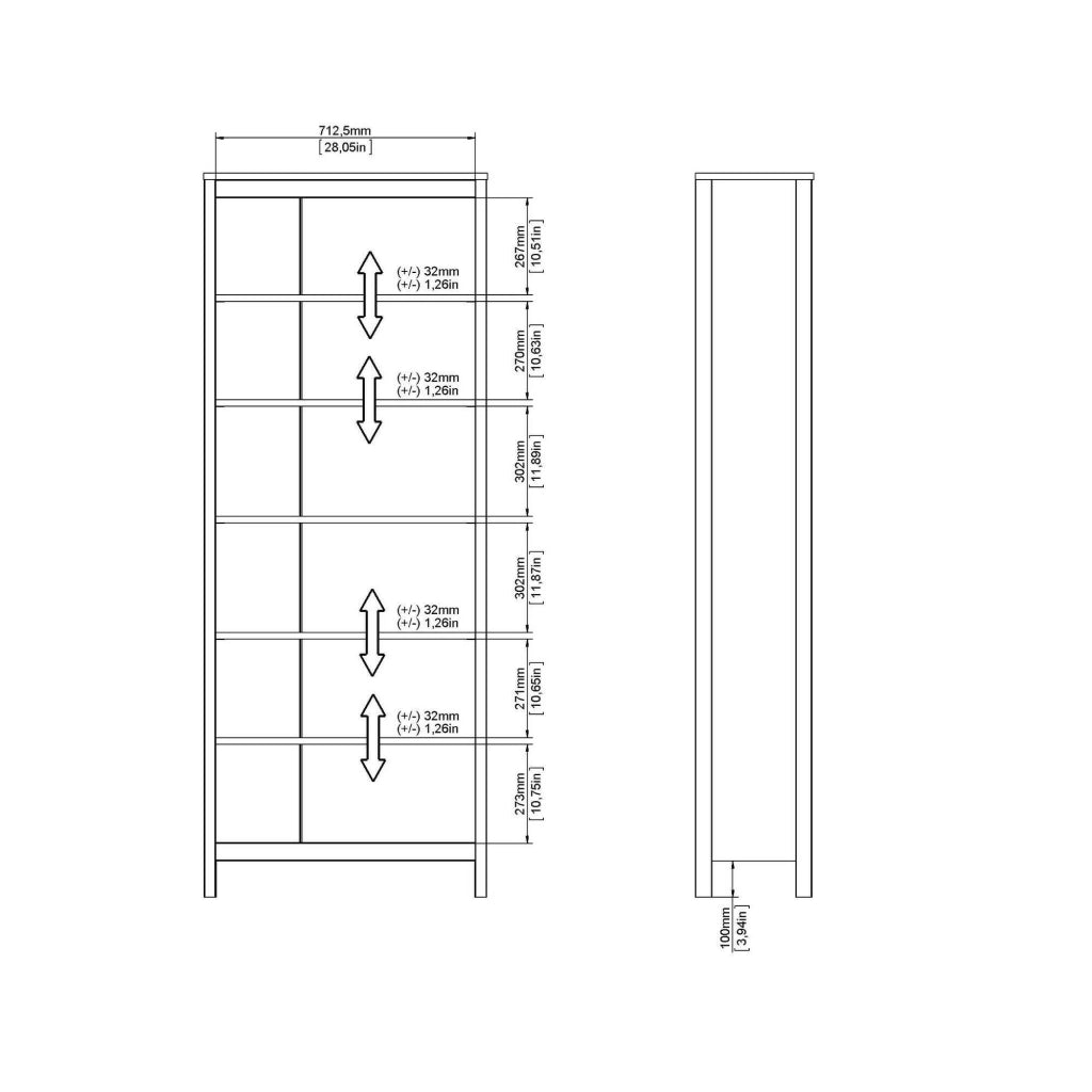 Libreria Sinlaku, Scaffale da ufficio, Mobile portalibri, Biblioteca, 78x33 h199 cm, Nero