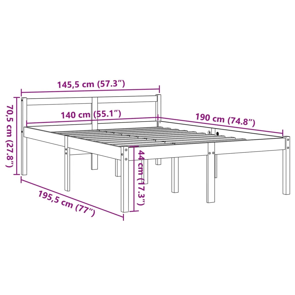 Letto matrimoniale | Letto per adulti | Letto per Anziani Marrone Cera 140x190 cm Legno Massello Pino