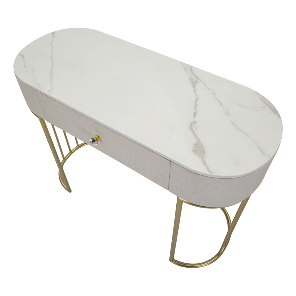 Console Montpellier crema in legno, ferro e tessuto — 100x40x75 cm