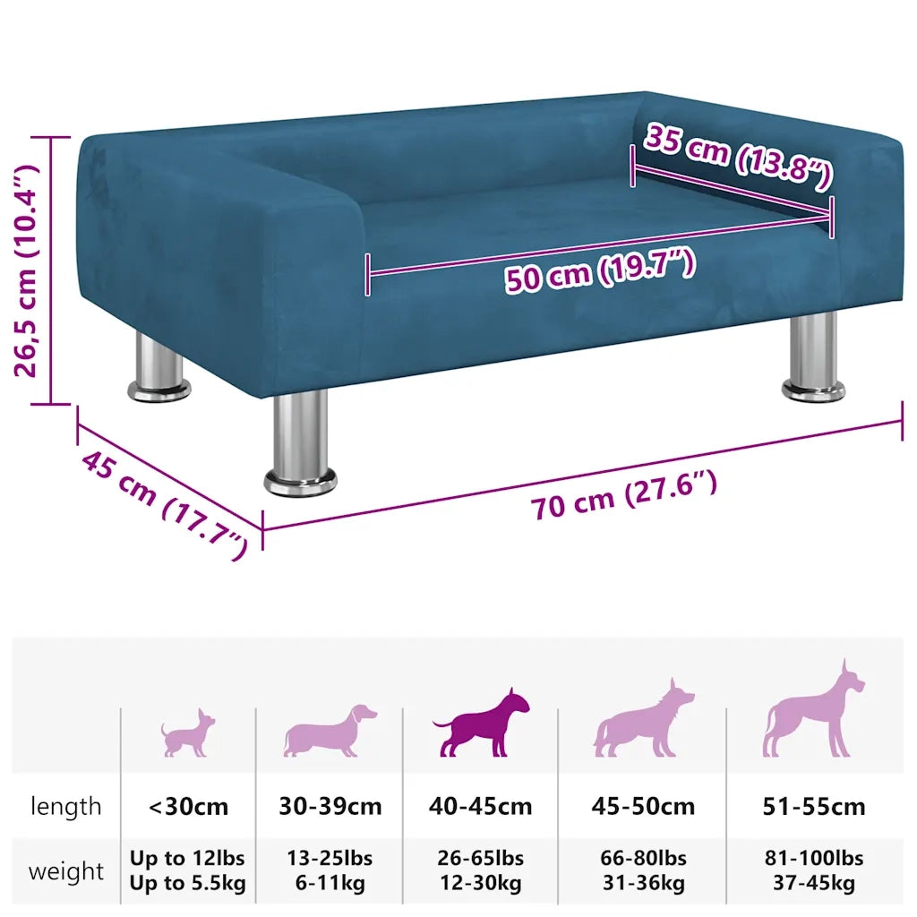 Lettino per Cani Blu 70x45x26,5 cm in Velluto 171918