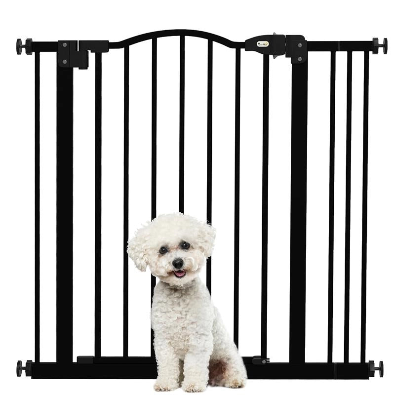 CANCELLETTO PER CANI ESTENSIBILE CON 2 BLOCCHI E CHIUSURA AUTOMATICA IN METALLO E PLASTICA 74-87X78 CM NERO