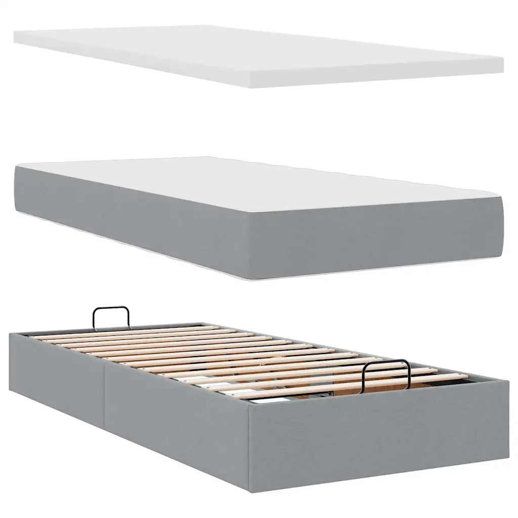 Pouf Letto con Materasso e LED Grigio Chiaro 90x200 cm Tessuto