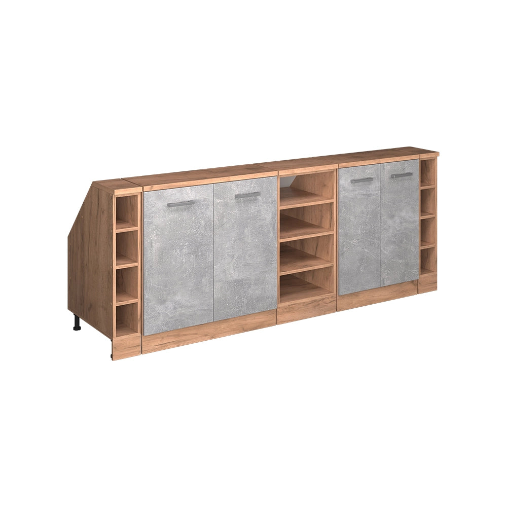 Set di mobili sottotetto Rion Calcestruzzo/Rovere dorato 210 cm Set di 5 carcasse armadio profondità 60 cm Vicco