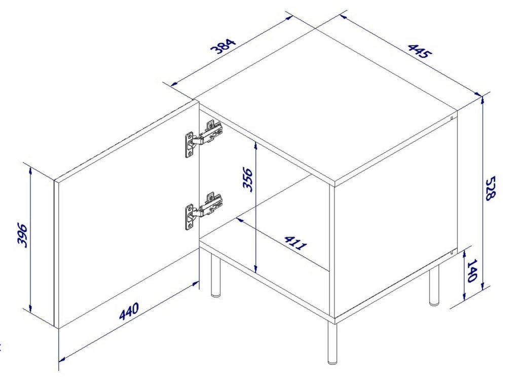 Set di 2 comodini Farini, Comò basso con anta battente e vano interno, Finitura effetto cannettato, 45x40 h51 cm, Bianco