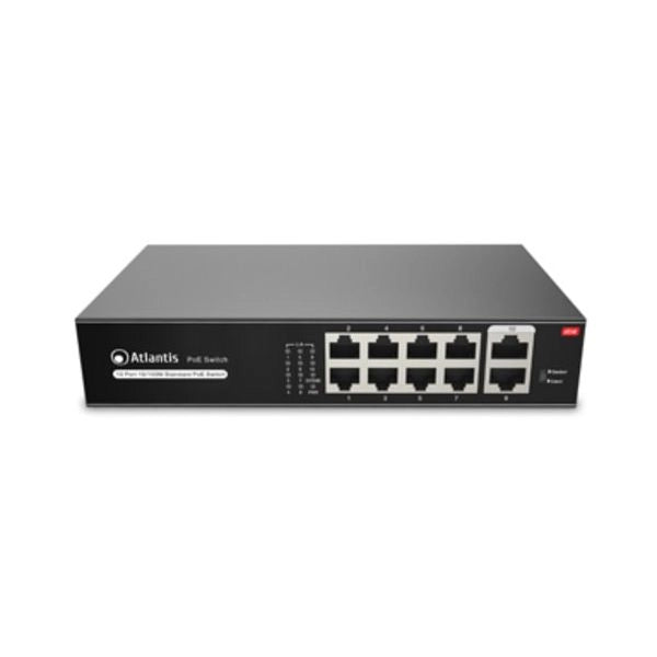 Atlantis switch poe a02-f10p8-120w 10 porte 10/100mbps di cui 8 poe sino a 115w (120w tot) include kit mont. muro (wall mount)