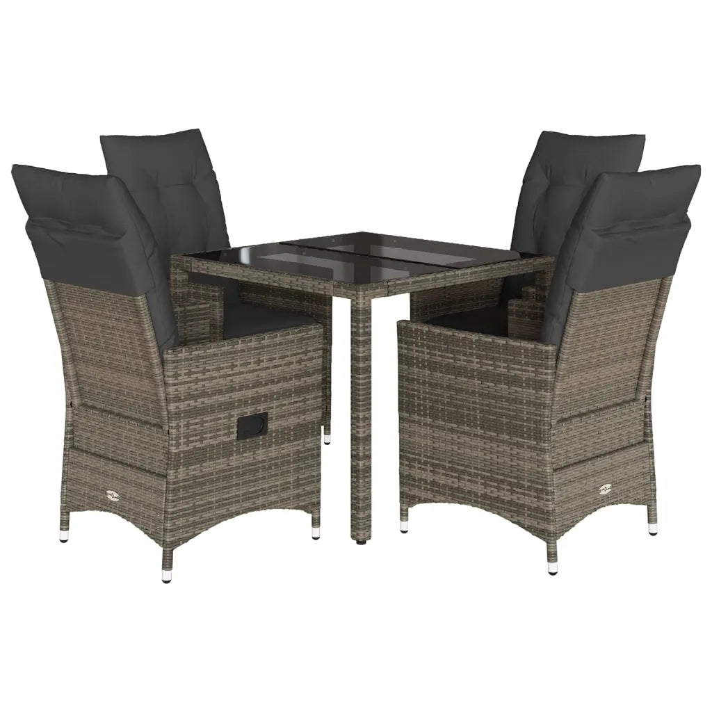 Set da Pranzo da Giardino 5 pz con Cuscini in Polyrattan Grigio