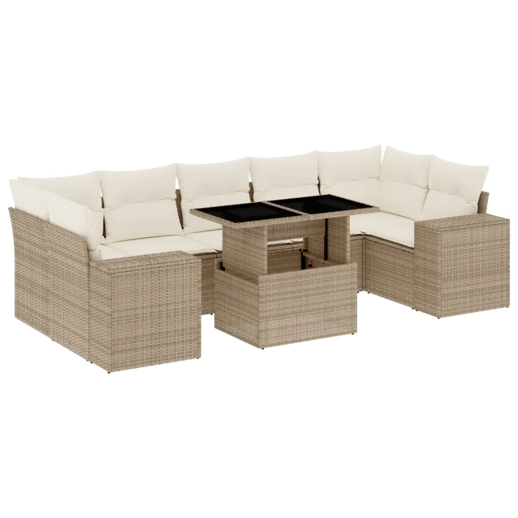 Set Divano da Giardino 8 pz con Cuscini Beige in Polyrattan 3269038