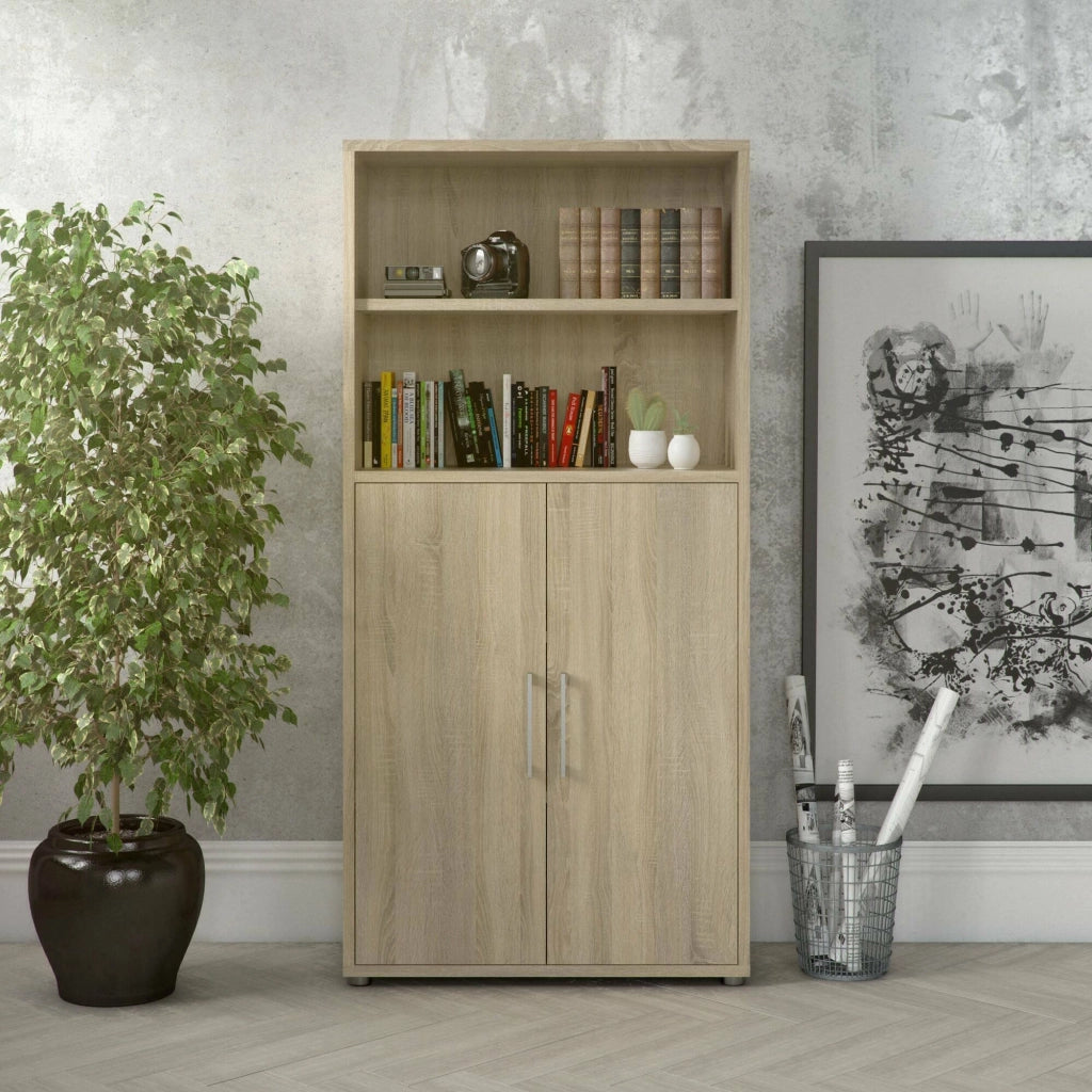 Credenza Saotome, Buffet da soggiorno, Madia da salotto, Dispensa da cucina, 89x40 h186 cm, Quercia