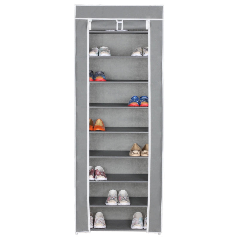 Set di 4 Scarpiere Armadio In Tnt 9 Ripiani Con Struttura Metallo 61x30x160cm Grigio