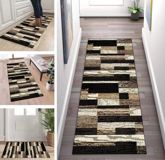 Tappeto percorridori - Mattoni di cucina per corridoio - Proteggere il pavimento - Sottofondo antiscivolo - 60 x 90 cm - Marrone Nero