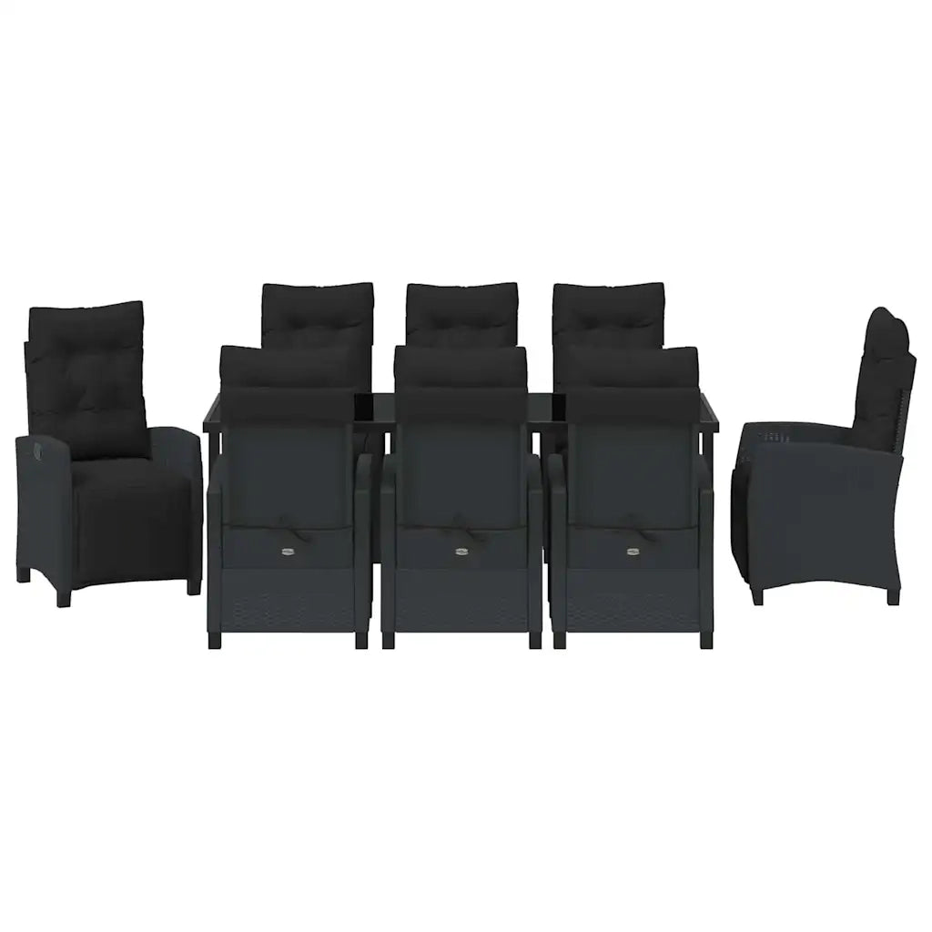 Set da Pranzo per Giardino con cuscino 9 pcs Nero polyrattan 3380427