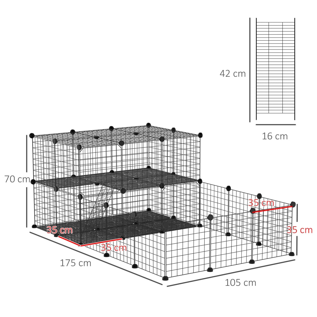 Gabbia per Conigli Modulabile 175x105x70 cm in Metallo Nero
