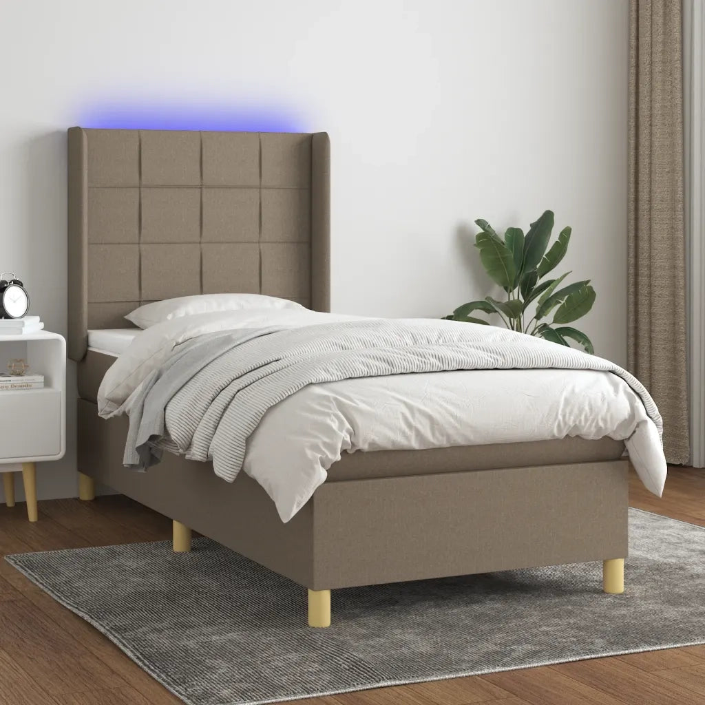 Letto a Molle con Materasso e LED Tortora 80x200 cm in Tessuto cod mxl 62713