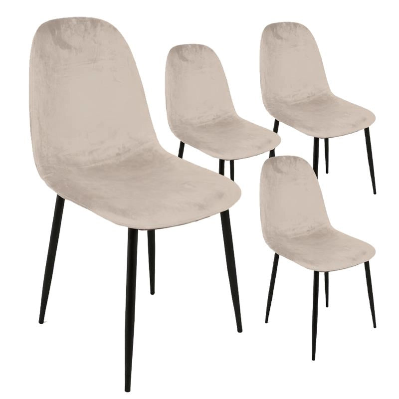 SET 4 SEDIE BEIGE IMBOTTITE IN VELLUTO STRUTTURA IN METALLO GAMBE NERE PORTATA MASSIMA 130 KG ELEGANTE E D'ARREDO 52X44X88 CM