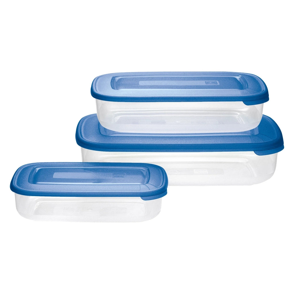 Set 3 pezzi Contenitore Frigo Box Rettangolare Tontarelli Plastica Trasparente 29,6 x 19,8 x 7,7 cm
