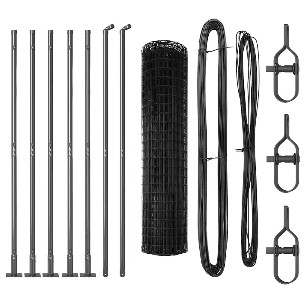 Recinzione da Giardino | Recinzione con Posto Grigio 1 x 10 m Acciaio e PVC
