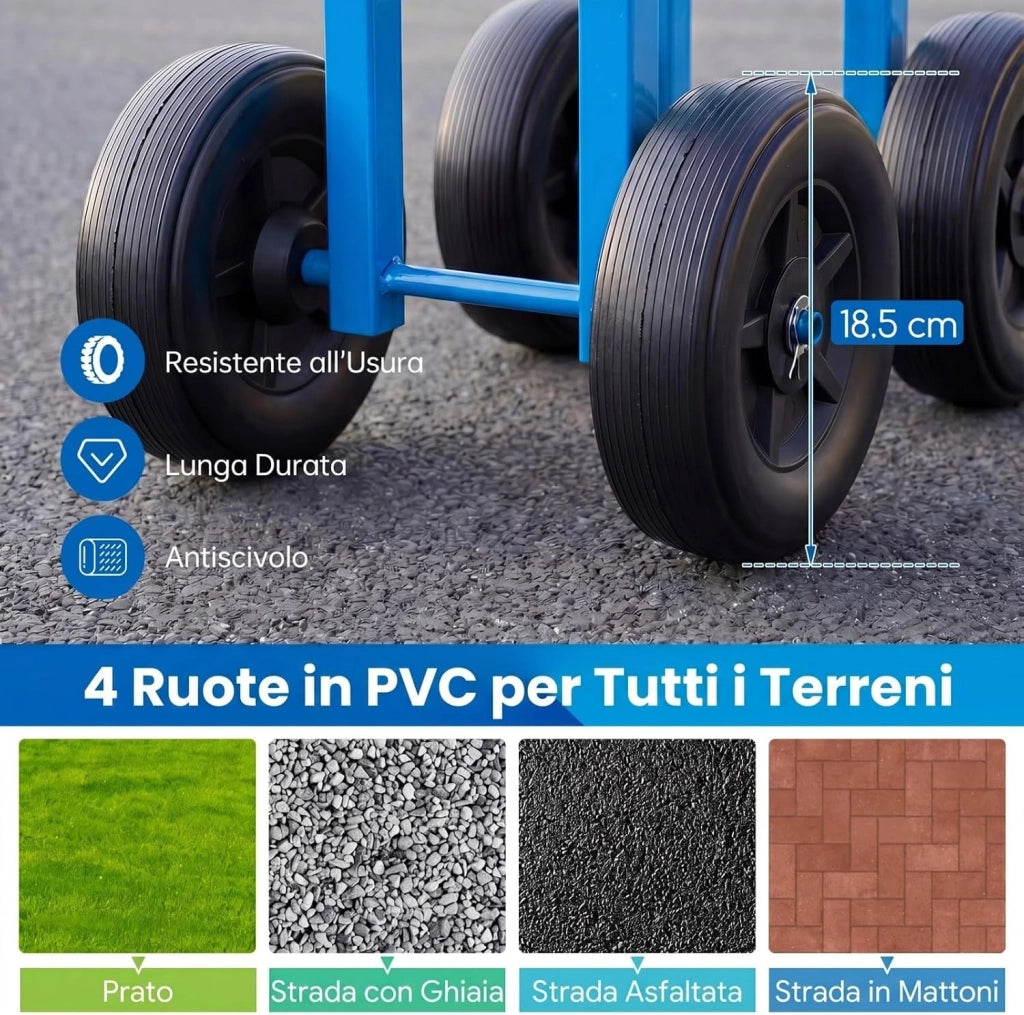 Sgabello con Ruote per Giardinaggio, Sedile con Ruote Regolabile in Altezza e Portatile, Seggiolino da Giardino, Prato e Cortile, Portata 150kg (Blu)