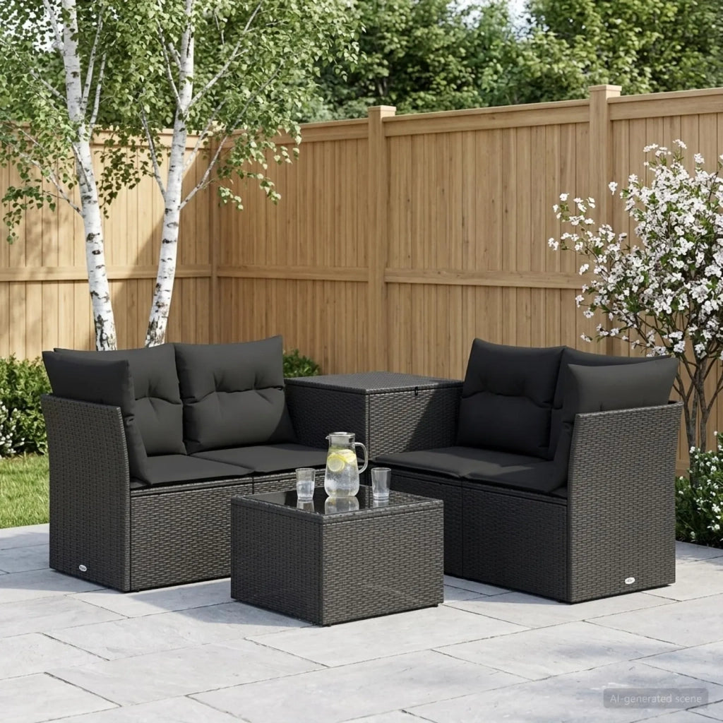 Set di divani 6 pz Nero Rattan sintetico e Acciaio 3447334