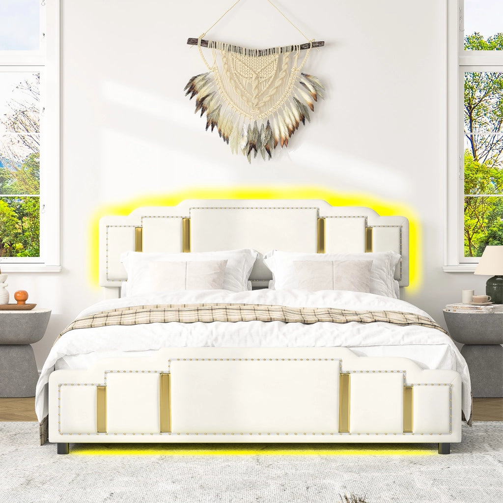 Letto imbottito idraulico 140x200 cm in velluto beige