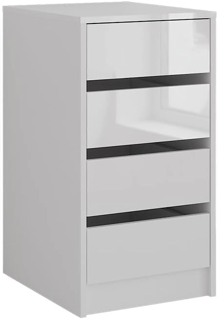 Cassettiera per camera da letto Sherry, Bianco/bianco lucido, 40.2 x 76 cm, adatto per la conservazione in soggiorno o in camera da letto