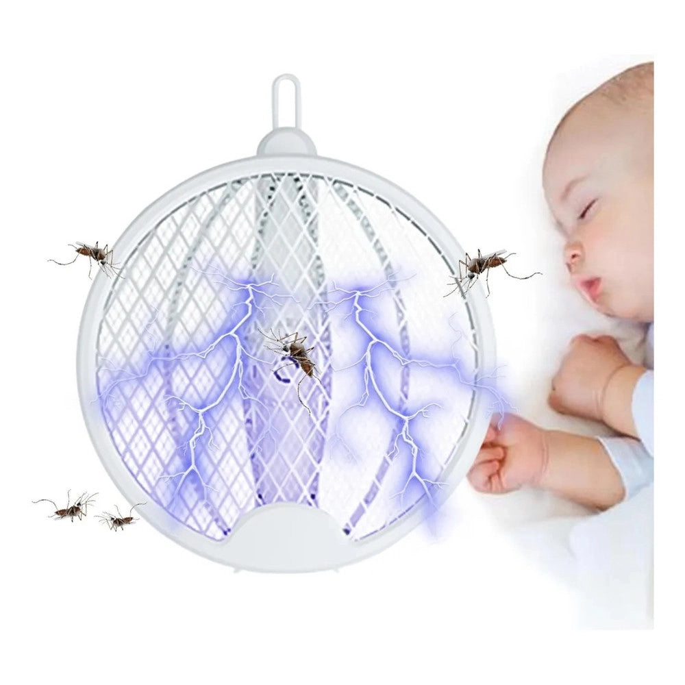 Trade Shop - Racchetta Elettrica Pieghevole Ricaricabile Trappola Zanzara Insetti 4 In 1 Con Luce Uv -