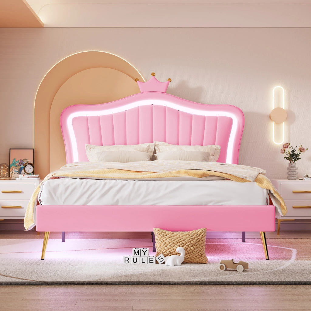 Letto per Bambini Matrimoniale con LED Regolabile e Testiera Regolabile 140 × 200 cm; senza Materasso