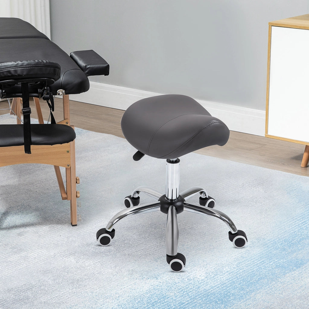 Sgabello da Lavoro a Sella con Ruote e Altezza Regolabile per Negozi Parrucchiere e Tattoo, 52x53x49-61cm Grigio