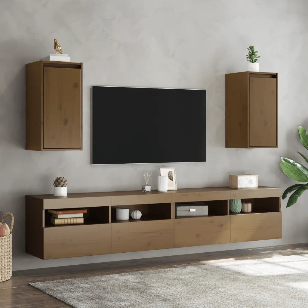 Pensili 2 pz Marrone ambra 80x30x35cm in Legno Massello di Pino 813492