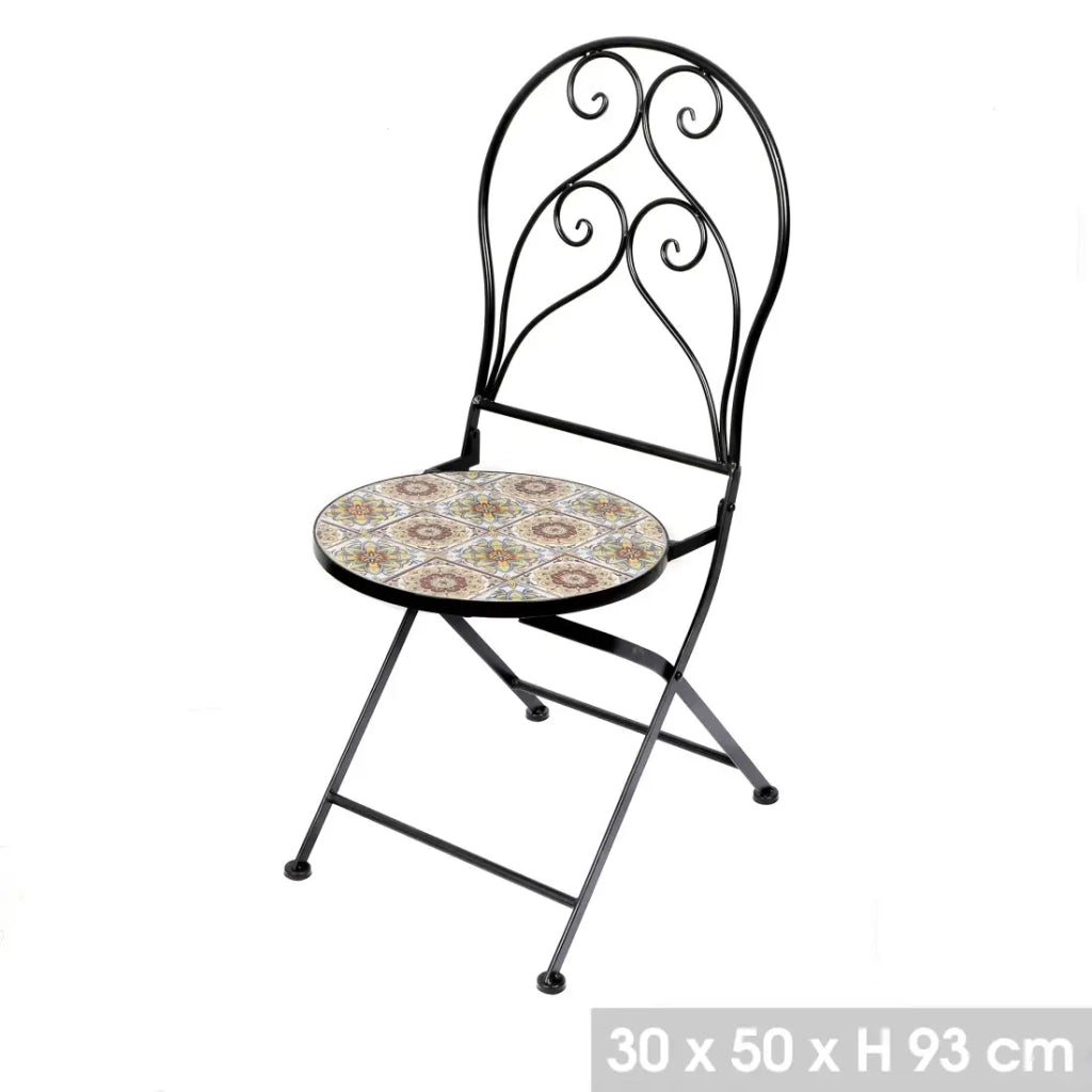 Set di 2 sedie da giardino bistrot pieghevoli – Mosaico decorativo – Metallo nero – 30x50x93 cm