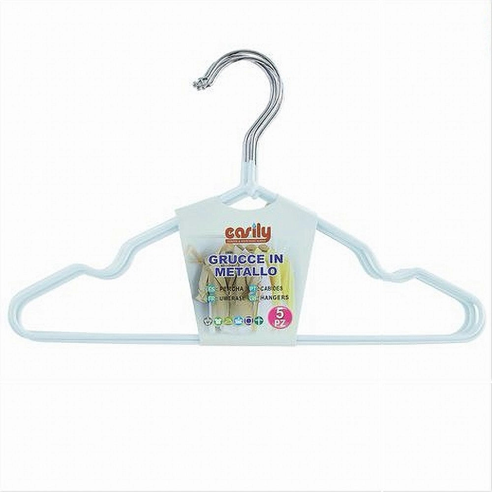 Trade Shop - Set 5 Pz Grucce Stampelle Appendiabiti Metallo Gommate Antiscivolo Bianco 87671 -