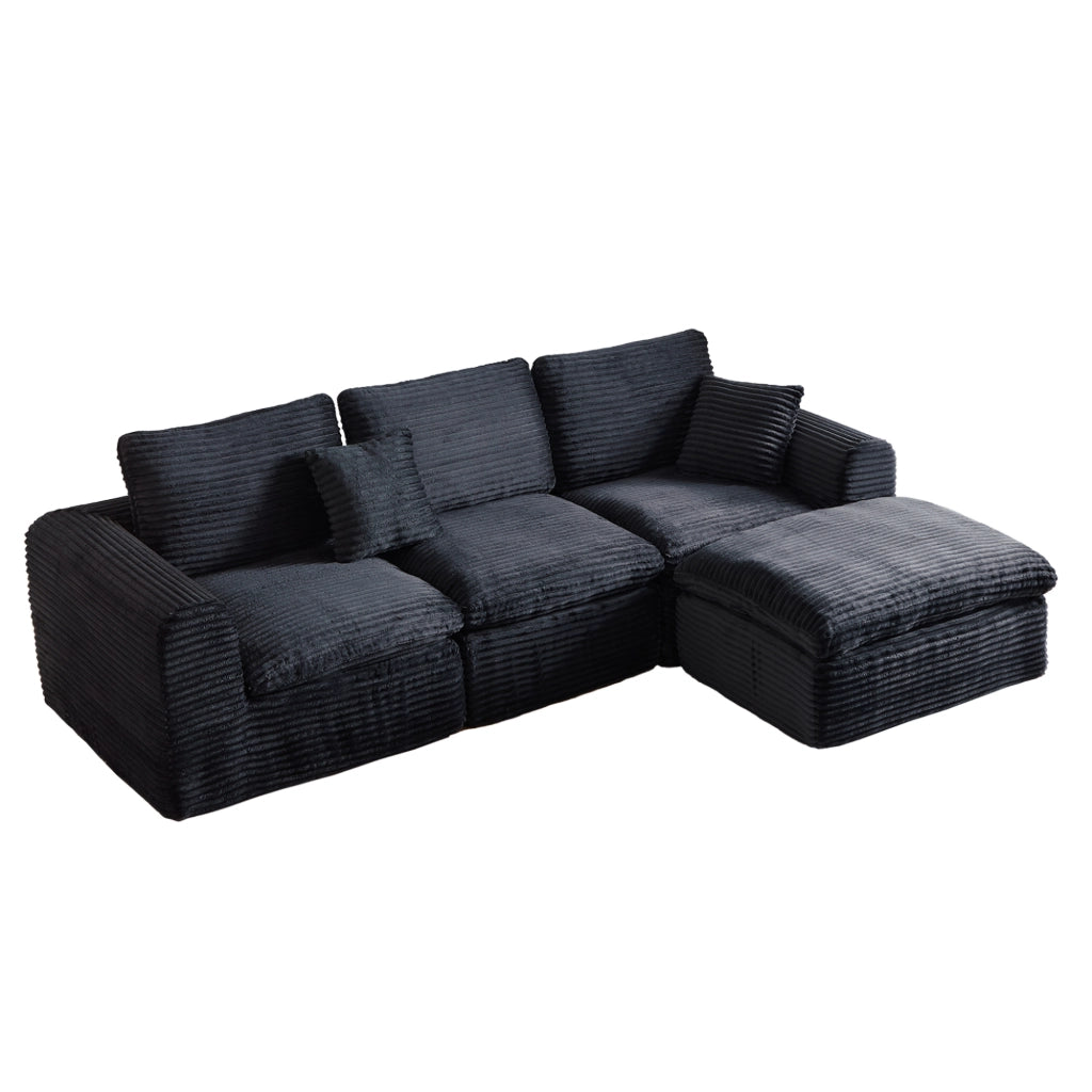 Divano modulare 280x180x65 cm configurabile 3 in 1; schiuma e molle; nero e blu