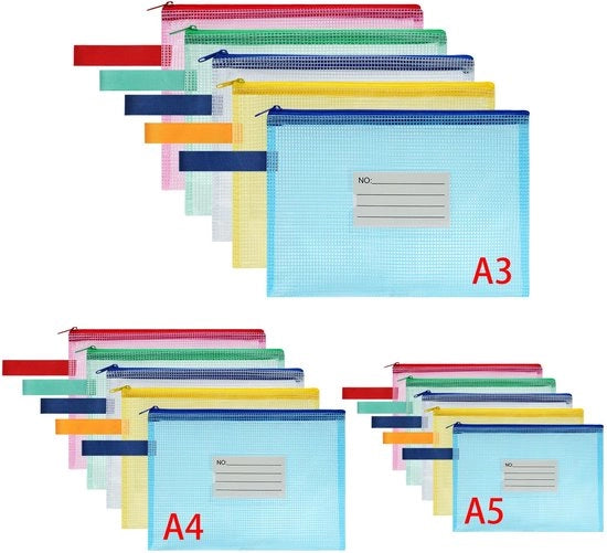 Documenti con cerniera A3/A4/A5, 10 sacchetti con cerniera e etichetta, dossier acqua-tetto con cerniera, borse documenti in plastica per documenti, carta, cosmetici