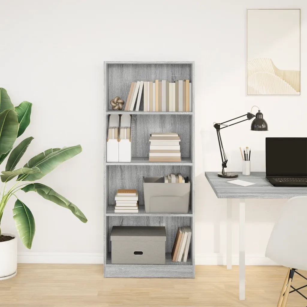 Libreria-Scaffale per Libri-Mobile di Stoccaggio Grigio Sonoma 60x24x143 cm in Legno Multistrato