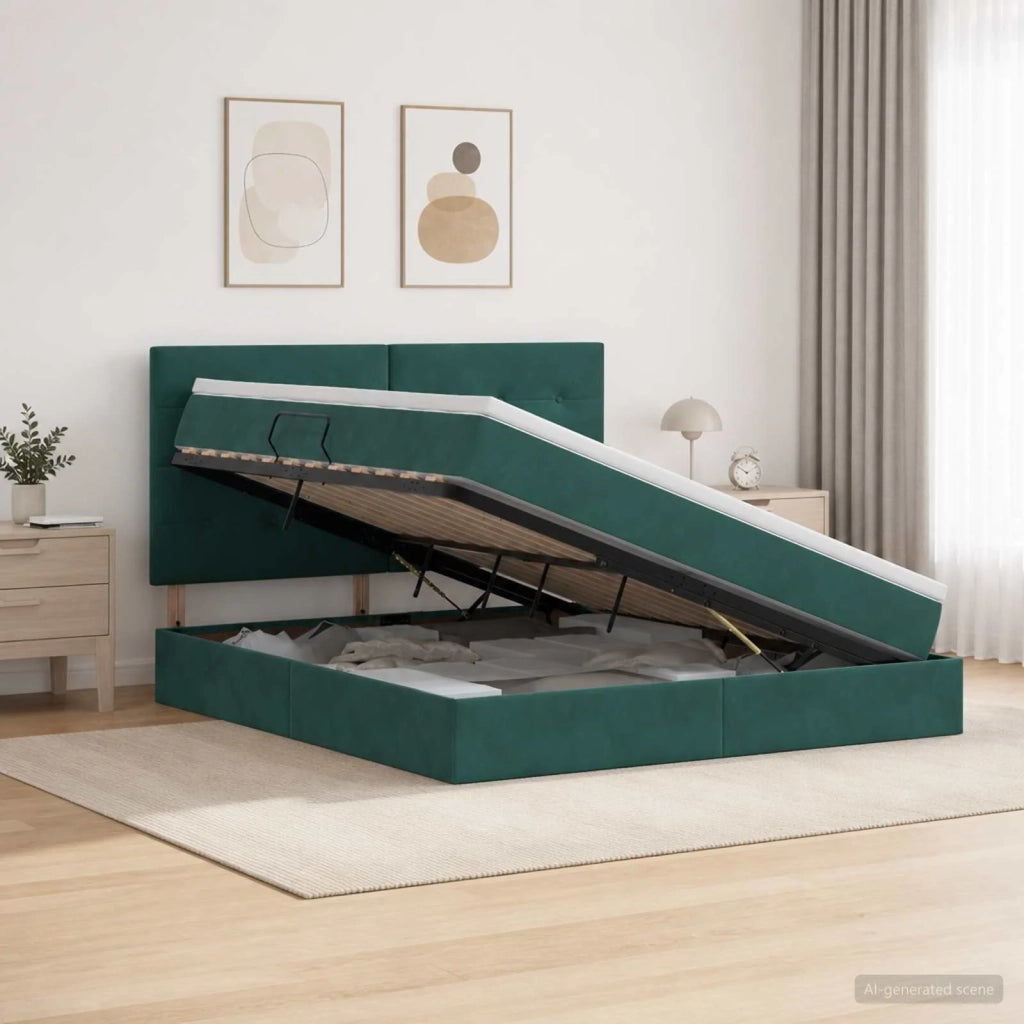 Letto con contenitore LED e materasso Verde Scuro 140 x 200 cm 3460137