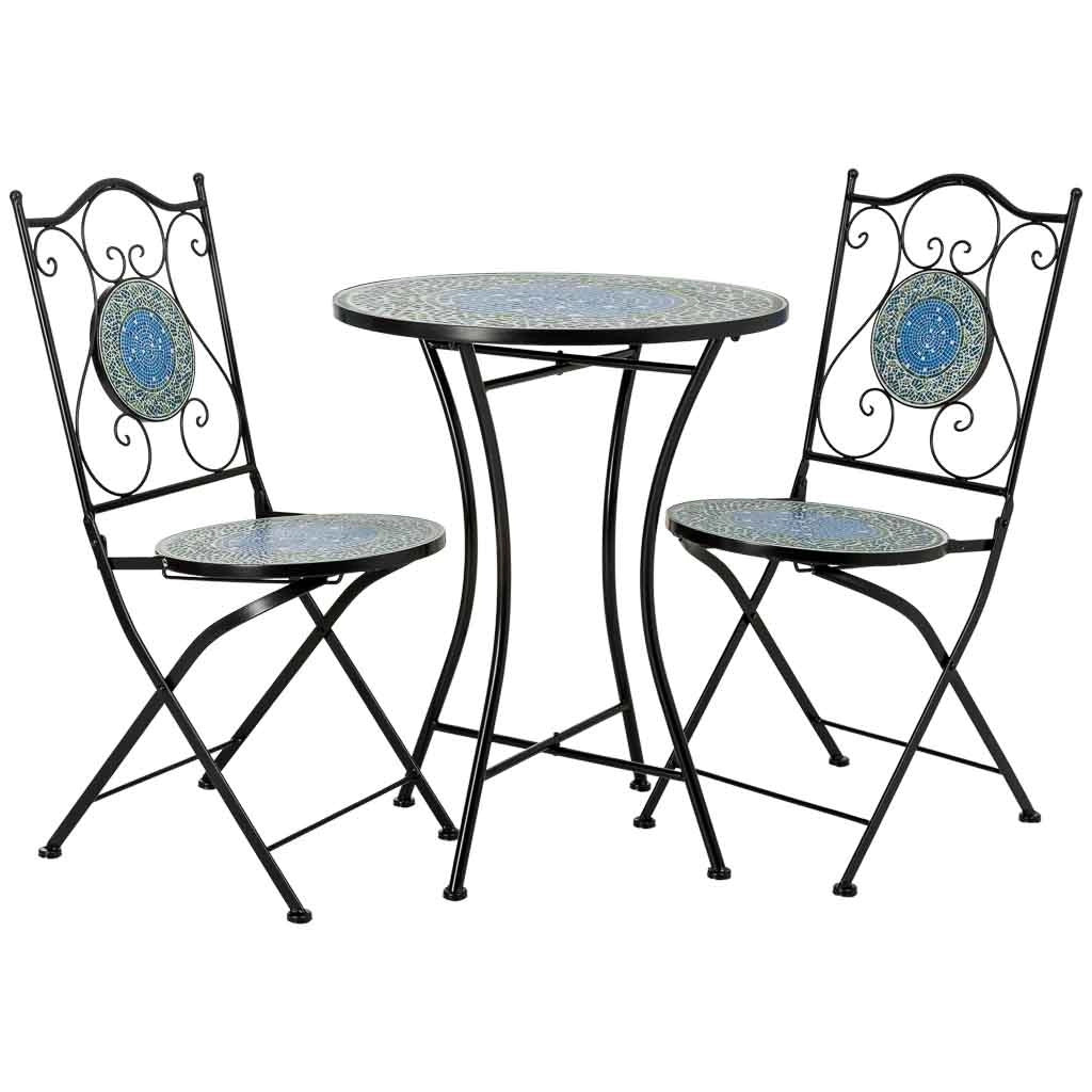 Set tavolo e 2 sedie in metallo, 60x60x75h cm, 38x46x90h cm