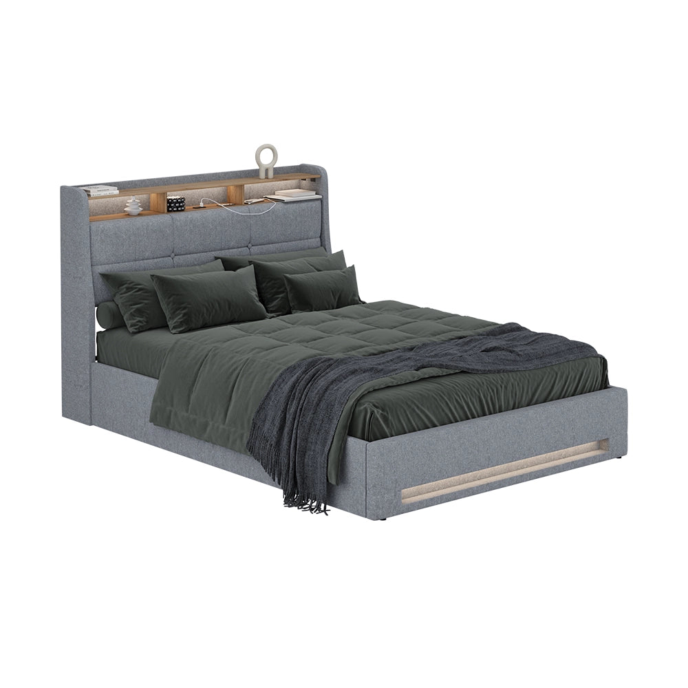 Vitalispa Letto imbottito Grigio/quercia con LED e connessione USB